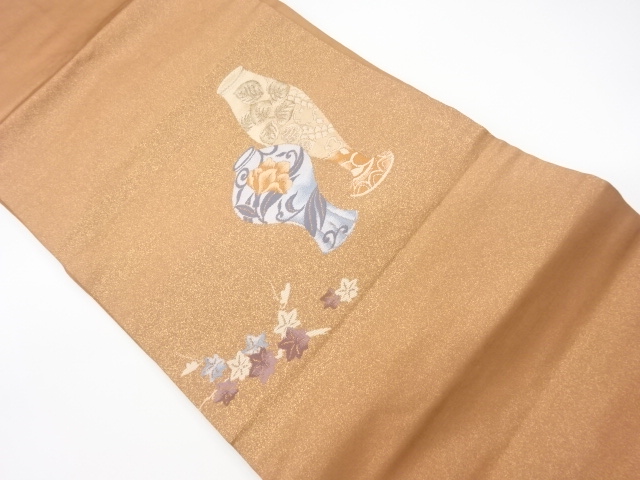 リサイクル　花瓶に草花・紅葉模様織出し名古屋帯